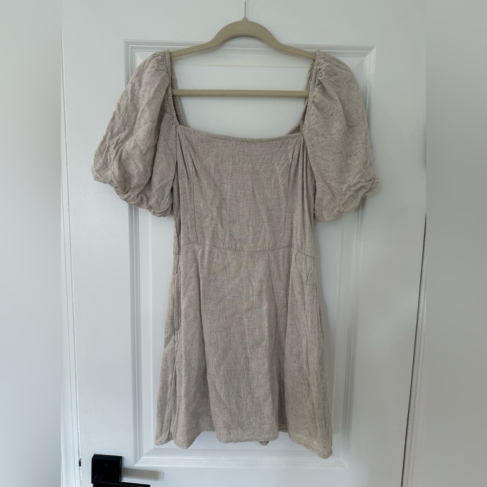 Abercrombie Beige Puff Sleeve Linen Mini Dress